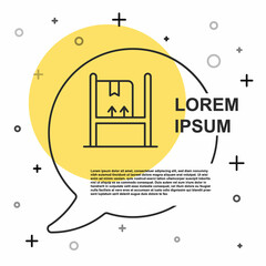 Black line Warehouse interior with boxes on racks icon isolated on white background. Logistics, cargo, parcel storage postal service. Random dynamic shapes. Vector