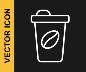 White line Coffee cup to go icon isolated on black background. Vector