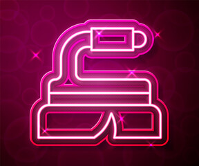 Glowing neon line Brush for cleaning icon isolated on red background. Cleaning service concept. Vector