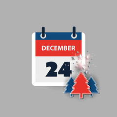 Calendar Page Design for Day 24th of December, Christmas Eve - Vector Illustration