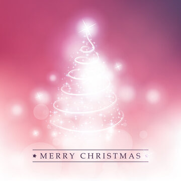 Merry Christmas, Happy Holidays Card - Christmas Tree Shape Made from Bright Spiralling Light with Purple and Silver Colors