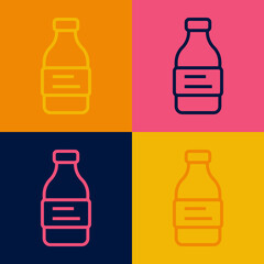 Pop art line Bottle of water icon isolated on color background. Soda aqua drink sign. Vector