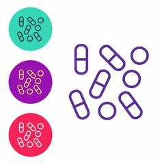 Set line Medical pill bottle biohacking icon isolated on white background. Pharmacy biohacking. Set icons colorful. Vector