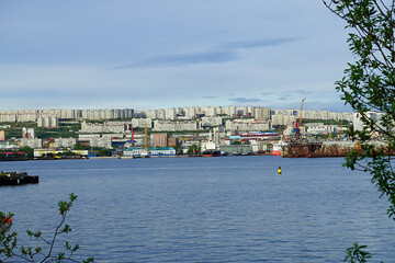Fototapeta premium Seascape with a view of the city of Murmansk. Russia