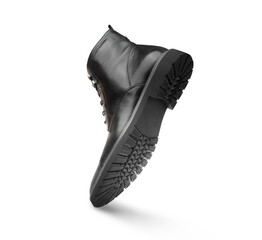 Black boots leather for men isolated on white background