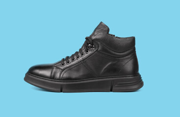 Black leather autumn sneakers for men isolated on white