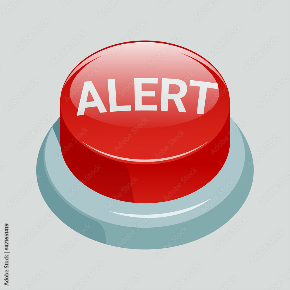 Poster red alert button vector isolated on white background.