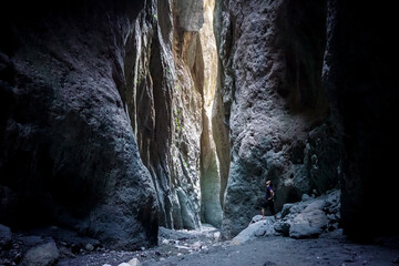 A traveler in the Karadakh gorge, a unique natural place