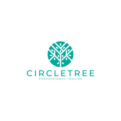 botanical circle tree logo design with green color
