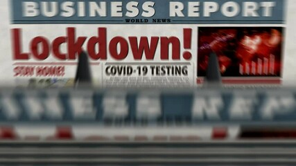 Lockdown COVID-19, closed economy and business crisis in coronavirus pandemic daily newspaper report printing. Abstract concept retro 3d rendering seamless looped animation. - Powered by Adobe