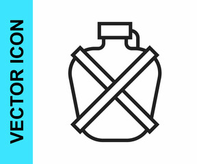 Black line Canteen water bottle icon isolated on white background. Tourist flask icon. Jar of water use in the campaign. Vector