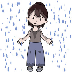 大雨で濡れる女性　人物　イラスト