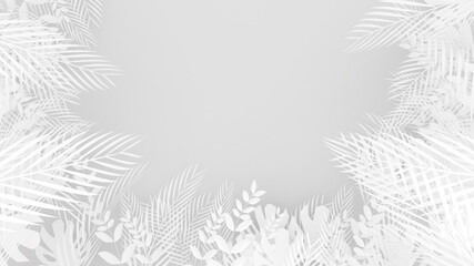 On a background of botanical leaves,white leaf frame,3d rendering