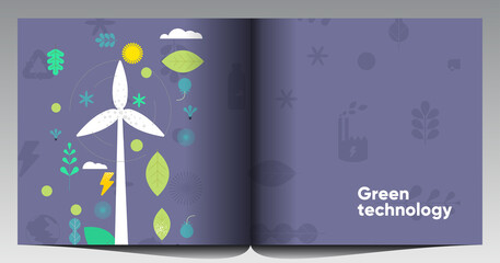 Nature and Renewable Energy. Recycle. Green Energy and Natural Resource Conservation. Set of vector illustrations. Background images for poster, banner, cover art.