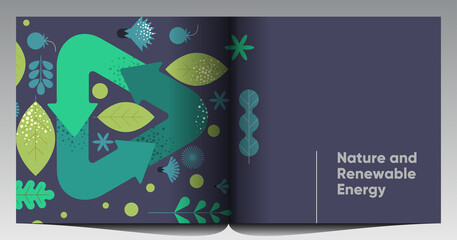 Nature and Renewable Energy. Recycle. Green Energy and Natural Resource Conservation. Set of vector illustrations. Background images for poster, banner, cover art.