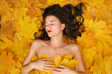 woman on leaves