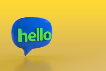 Hello Speech Bubble Isolated on the Yellow Background. 3d Rendering