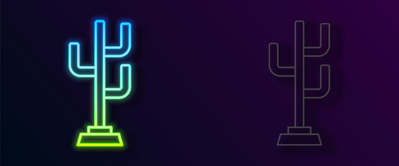 Obraz premium Glowing neon line Coat stand icon isolated on black background. Vector