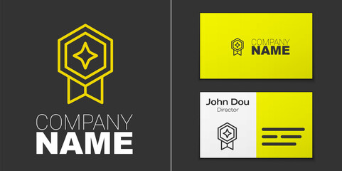 Logotype line Game rating with medal icon isolated on grey background. Level results for game. Logo design template element. Vector
