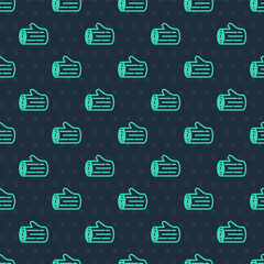 Green line Wooden log icon isolated seamless pattern on blue background. Stack of firewood. Vector