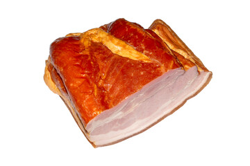 Smoked pork meat on a white background.Pork smoked meat background.