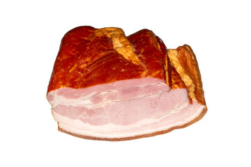 Smoked pork meat on a white background.Pork smoked meat background.