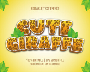 Editable text effect - Cute Giraffe cartoon game style Vector