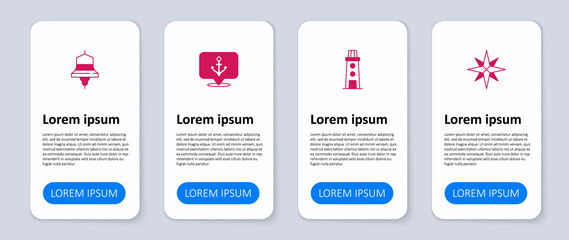 Set Wind rose, Lighthouse, Anchor and Ship bell. Business infographic template. Vector