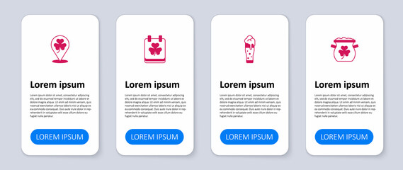 Obraz premium Set Pot of gold coins, Glass beer, Saint Patricks day with calendar and Clover trefoil leaf. Business infographic template. Vector