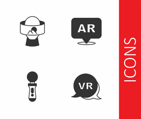Set Virtual reality, glasses, VR controller game and Augmented AR icon. Vector