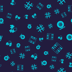 Set Puzzle pieces toy, Game dice, Tic tac toe game and Backgammon board on seamless pattern. Vector