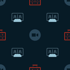 Set Video chat conference, and on seamless pattern. Vector