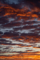 Obraz premium Orange sunrise clouds above Reykjavík, Iceland.