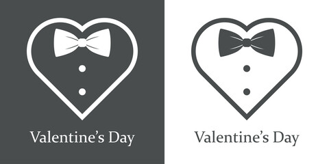 Logotipo texto Valentine's Day con corbata de lazo en corazón con líneas en fondo gris y fondo blanco © teracreonte