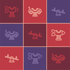 Set line Swing plane, Seesaw and car icon. Vector