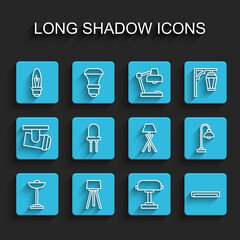 Set line Floor lamp, Light bulb, Table, Fluorescent, emitting diode, and icon. Vector
