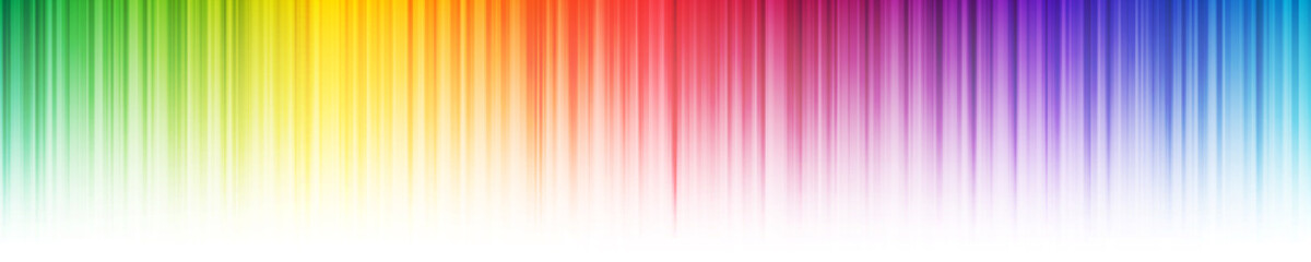 Rainbow gradient vertical stripes with fade out effect on white background. Many random transparent overlapped colorful lines. Vector illustration