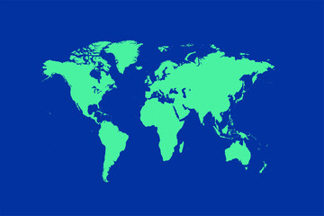 Fototapeta na wymiar World map green reigns supreme flat design with blue background.