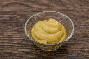 Dijon mustard sauce in the bowl