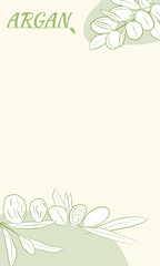 Obraz premium Sketch of branch argania with fruits. Hand-drawn illustration. Branch of argan with nuts. Cosmetic and medical plant. Set of argania tree.