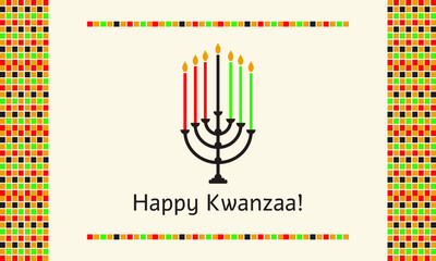 Vector illustration of Greeting card for Kwanzaa celebration. Seven kwanzaa candles with Happy Kwanzaa text - 471659433