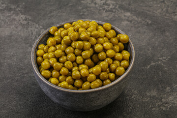 Marinated green pea in the bowl