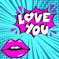 Love you. Comic book explosion with text -  Love you. Vector bright cartoon illustration in retro pop art style. Can be used for business, marketing and advertising.  Banner flyer pop art comic 
