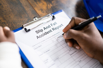 Man Filling Slip And Fall Accident Report