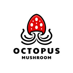 Octopus combination with mushroom in background white,vector logo design as you editable