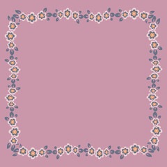 Frame of flowers on a square background stylized flowers and leaves - graphics. Scarf, tile, square