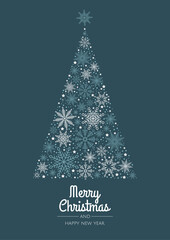 Christmas tree made of beautiful snowflakes template for greeting card