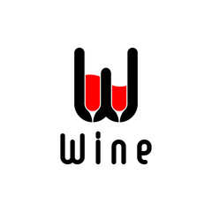 letter W and wine icon logo design vector, restaurant logo design template