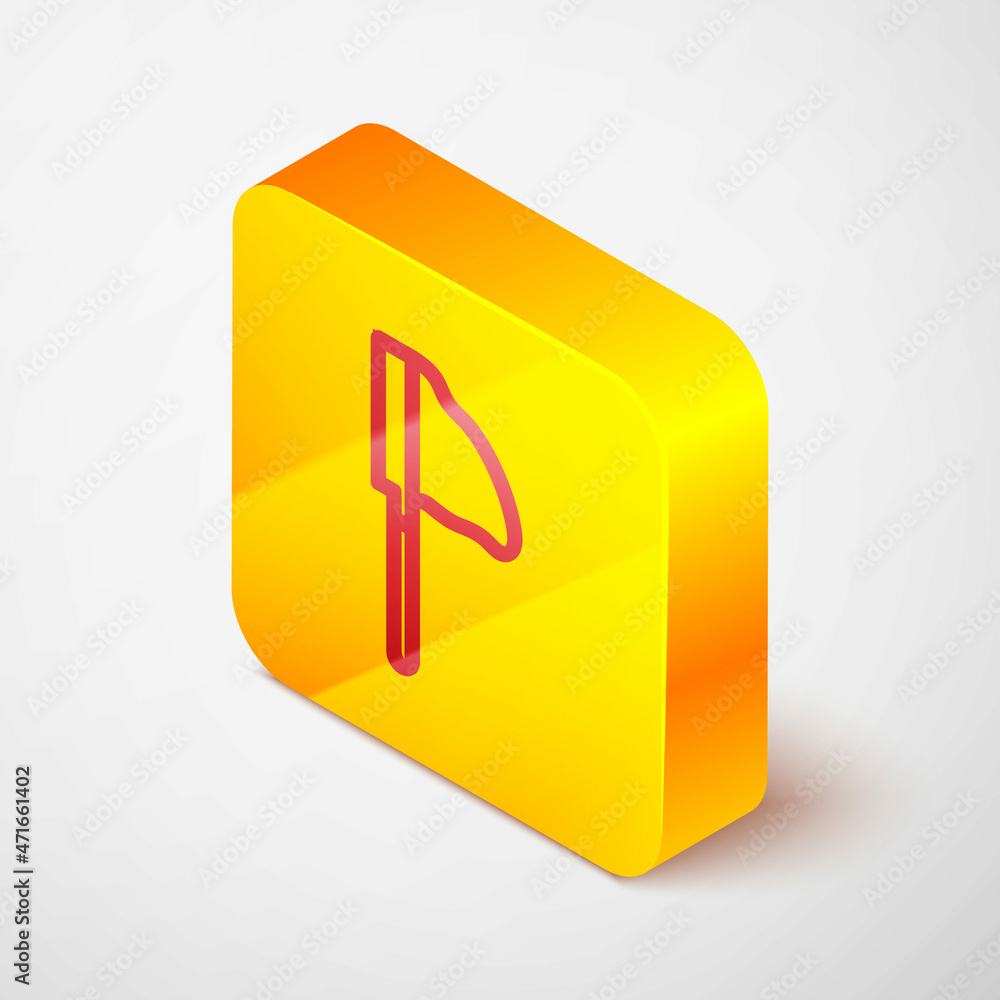 Poster isometric line fishing net with fish icon isolated on grey background. yellow square button. vector