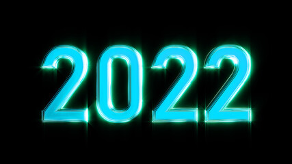 glowing text 2022 for christmas holiday, isolated - object 3D rendering
